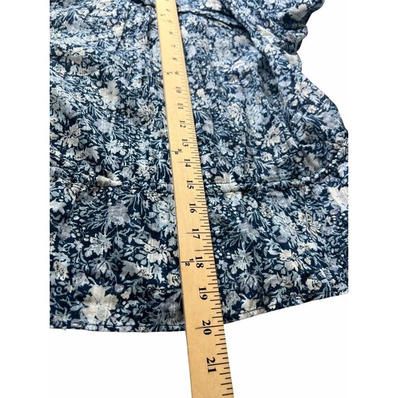Free People Printed Daybreak Chambray Combo Blouse Floral Ruffled Cotton Small - Picture 11 of 14